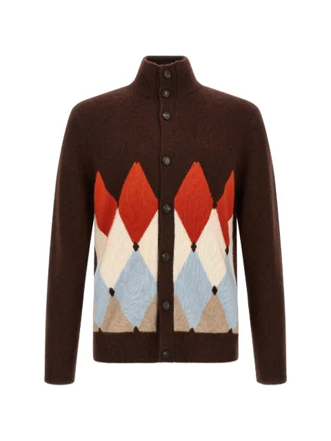 Ballantyne diamond-intarsia high-neck cardigan