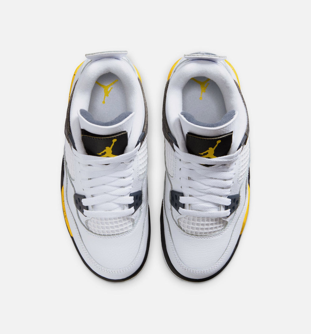 Air Jordan 4 Retro Rare Air Tour Yellow | Grade School Lifestyle Shoe | White/Dark Stucco/Black/Tour Yellow